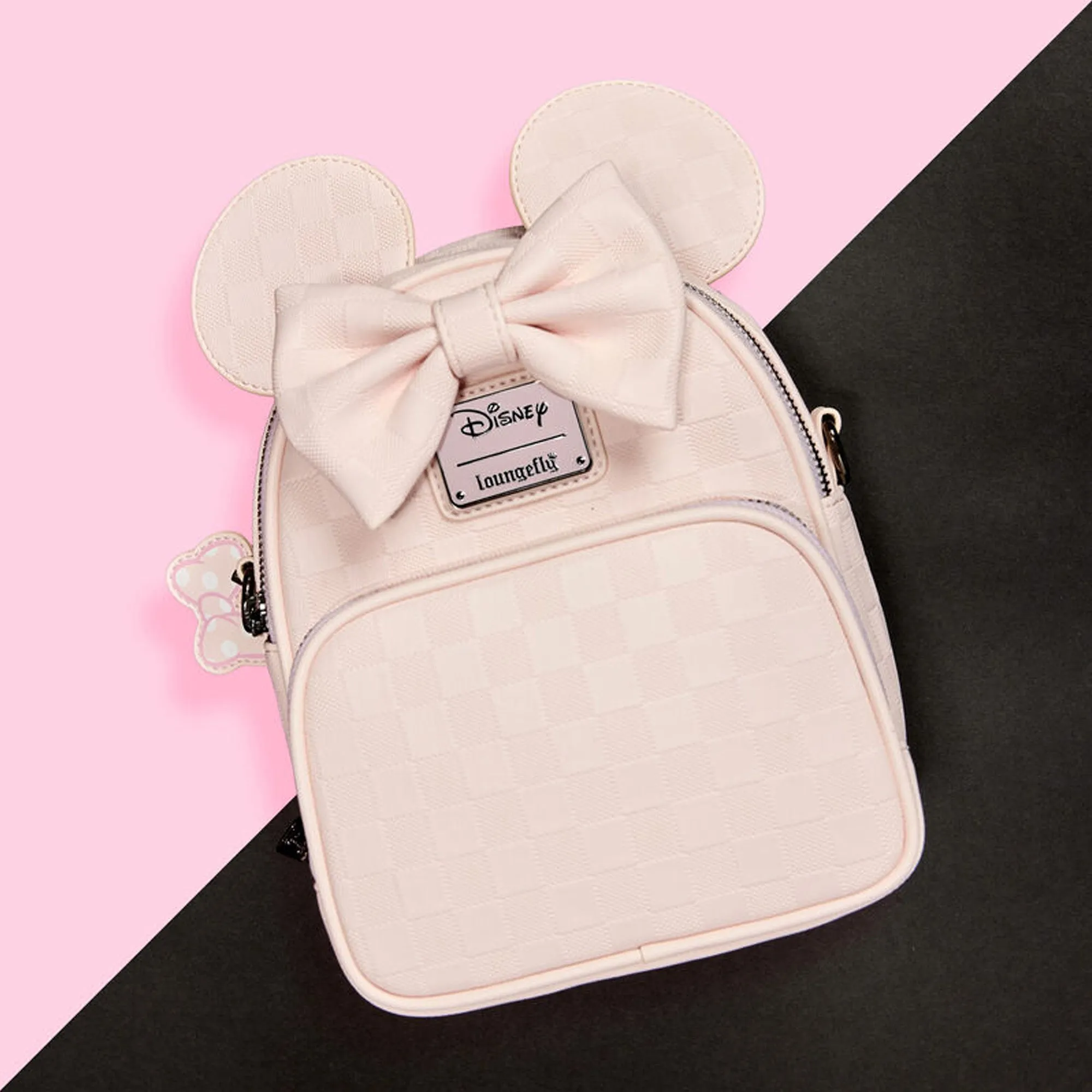 Disney Loungefly Minnie Mouse Checkered Texture Convertible Mini Backpack & Crossbody Bag