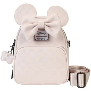 Disney Loungefly Minnie Mouse Checkered Texture Convertible Mini Backpack & Crossbody Bag