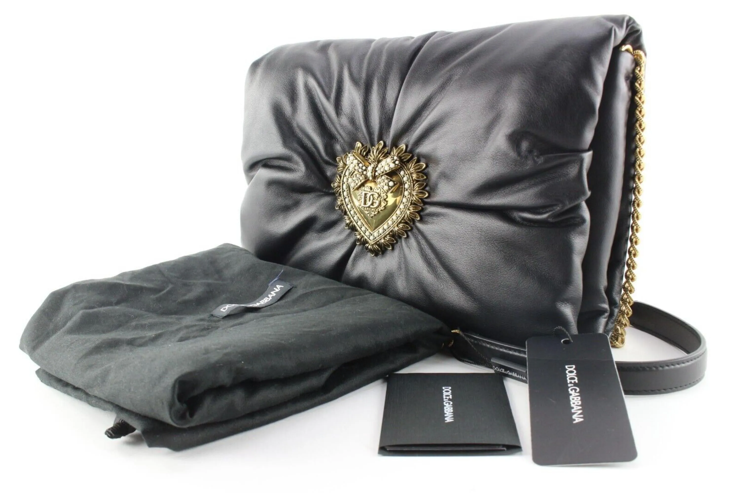 Dolce & Gabbana Devotion Logo Heart Puffy Leather Crossbody GHW 1DG424C
