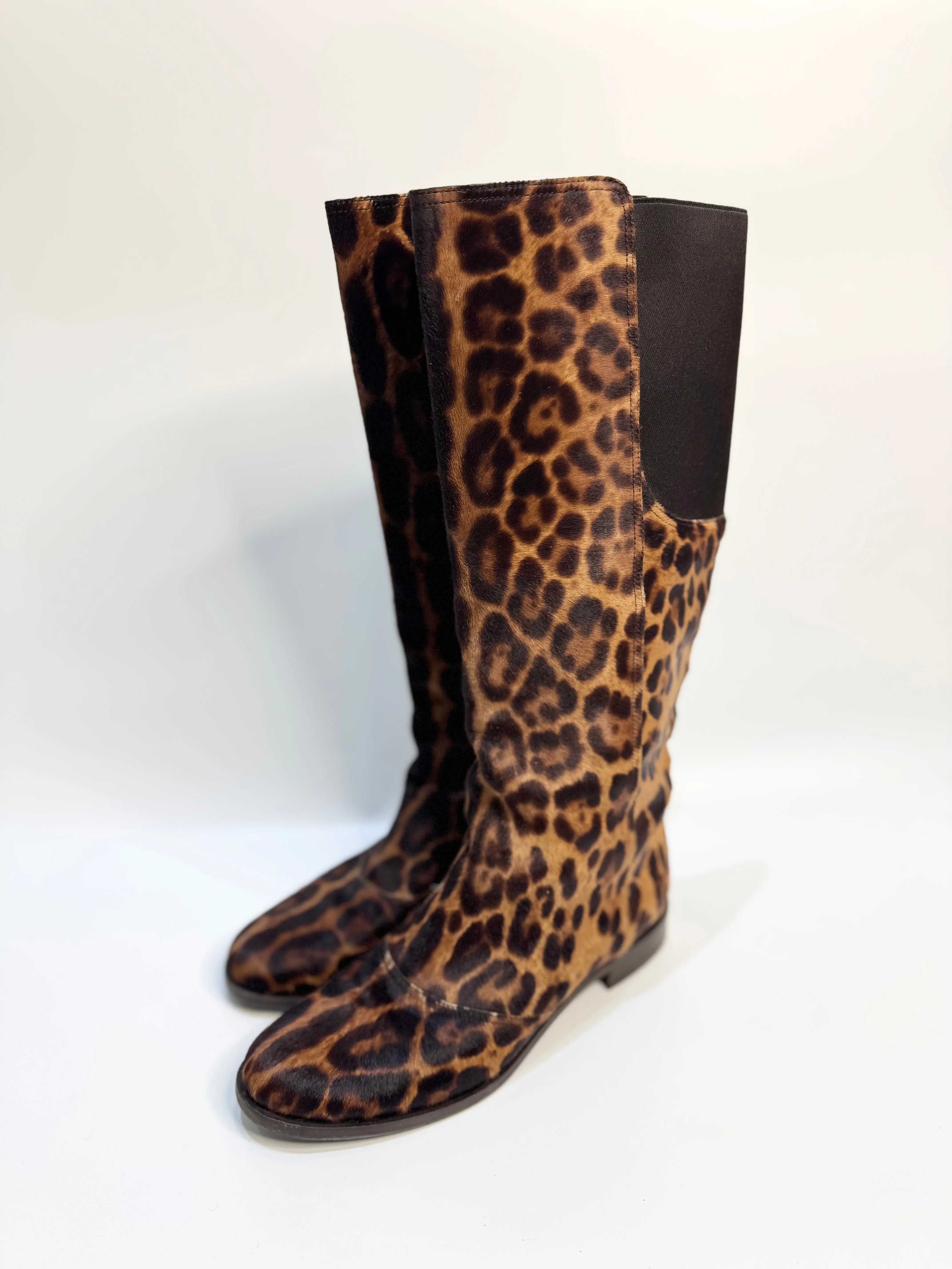 DOLCE & GABBANA Leopard Print Calf Hair Knee-High Boots (Size 38) | Made in Italy | Excellent Condition