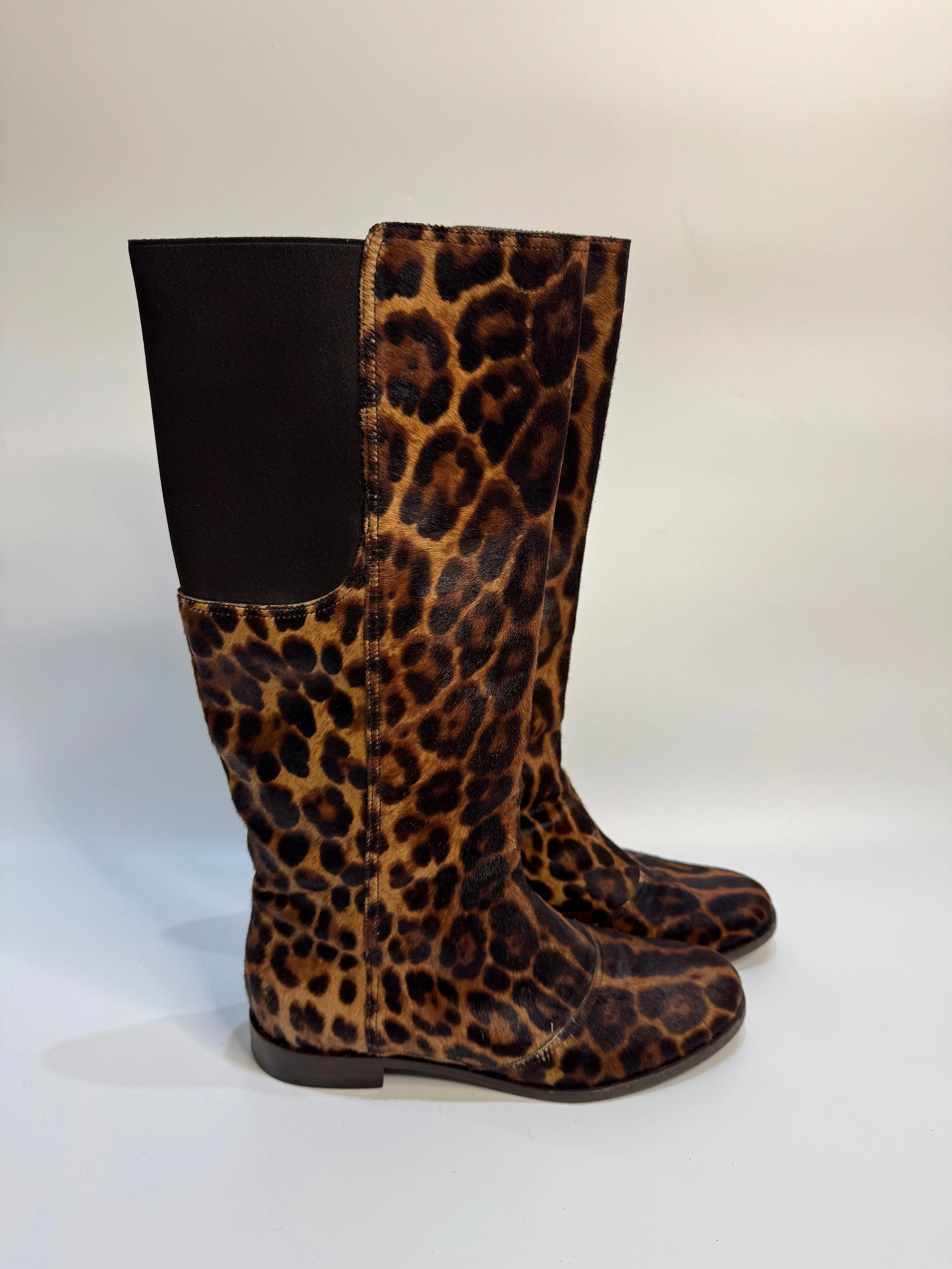 DOLCE & GABBANA Leopard Print Calf Hair Knee-High Boots (Size 38) | Made in Italy | Excellent Condition