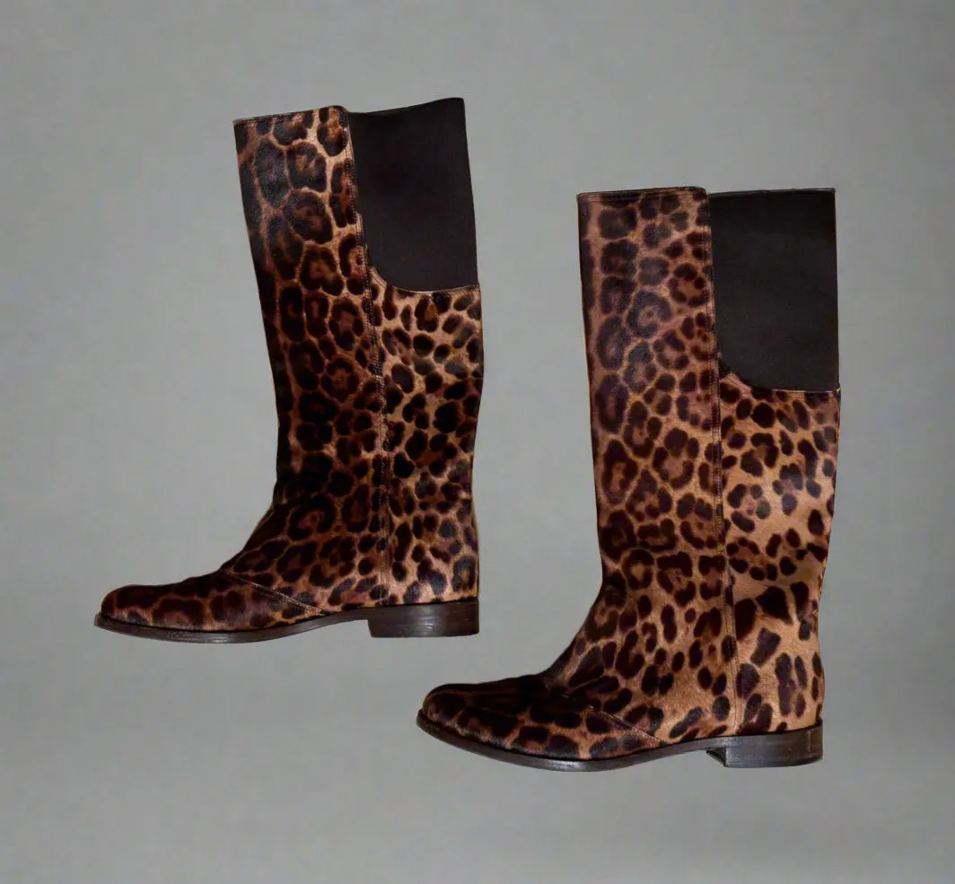 DOLCE & GABBANA Leopard Print Calf Hair Knee-High Boots (Size 38) | Made in Italy | Excellent Condition