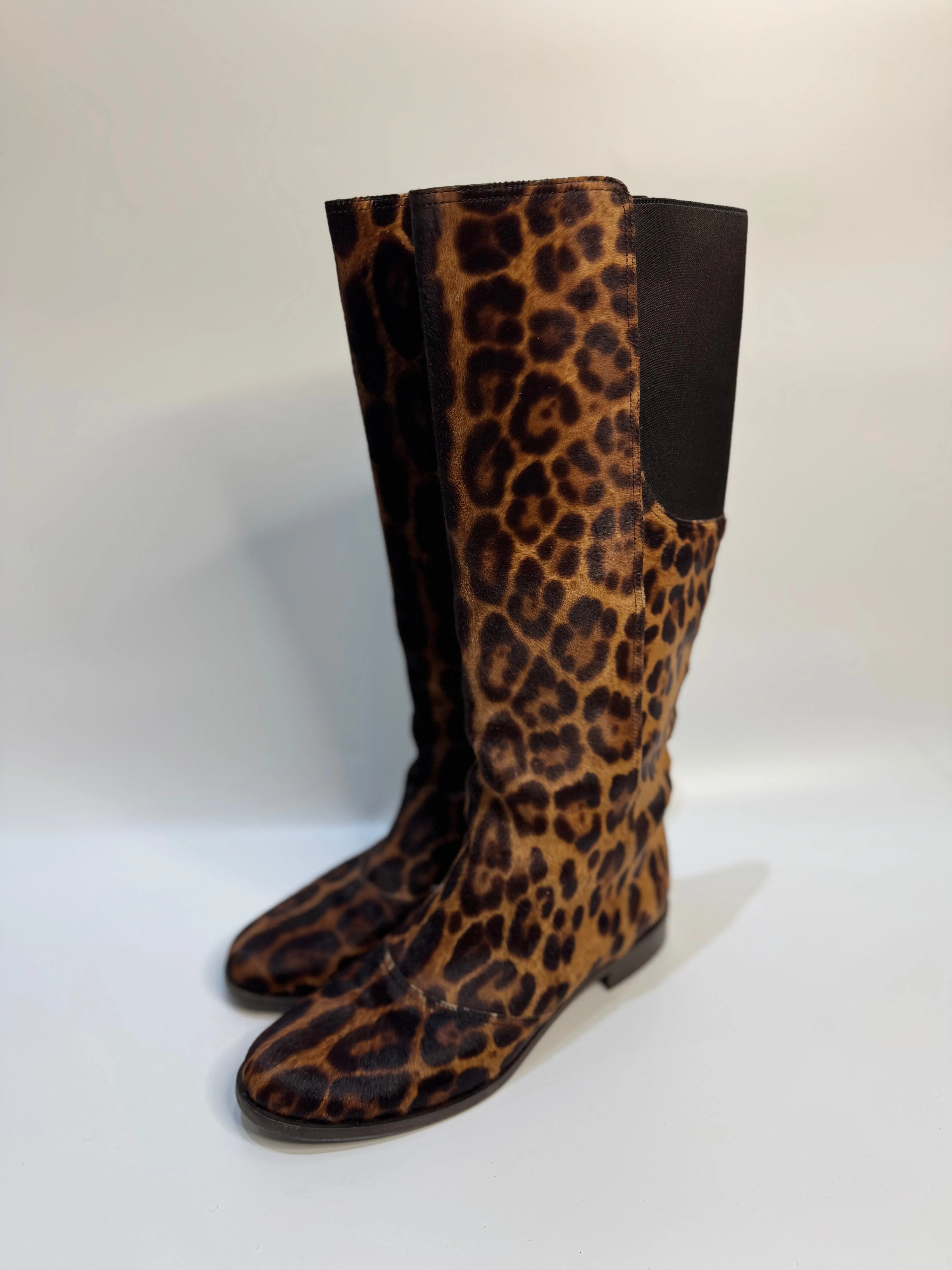 DOLCE & GABBANA Leopard Print Calf Hair Knee-High Boots (Size 38) | Made in Italy | Excellent Condition