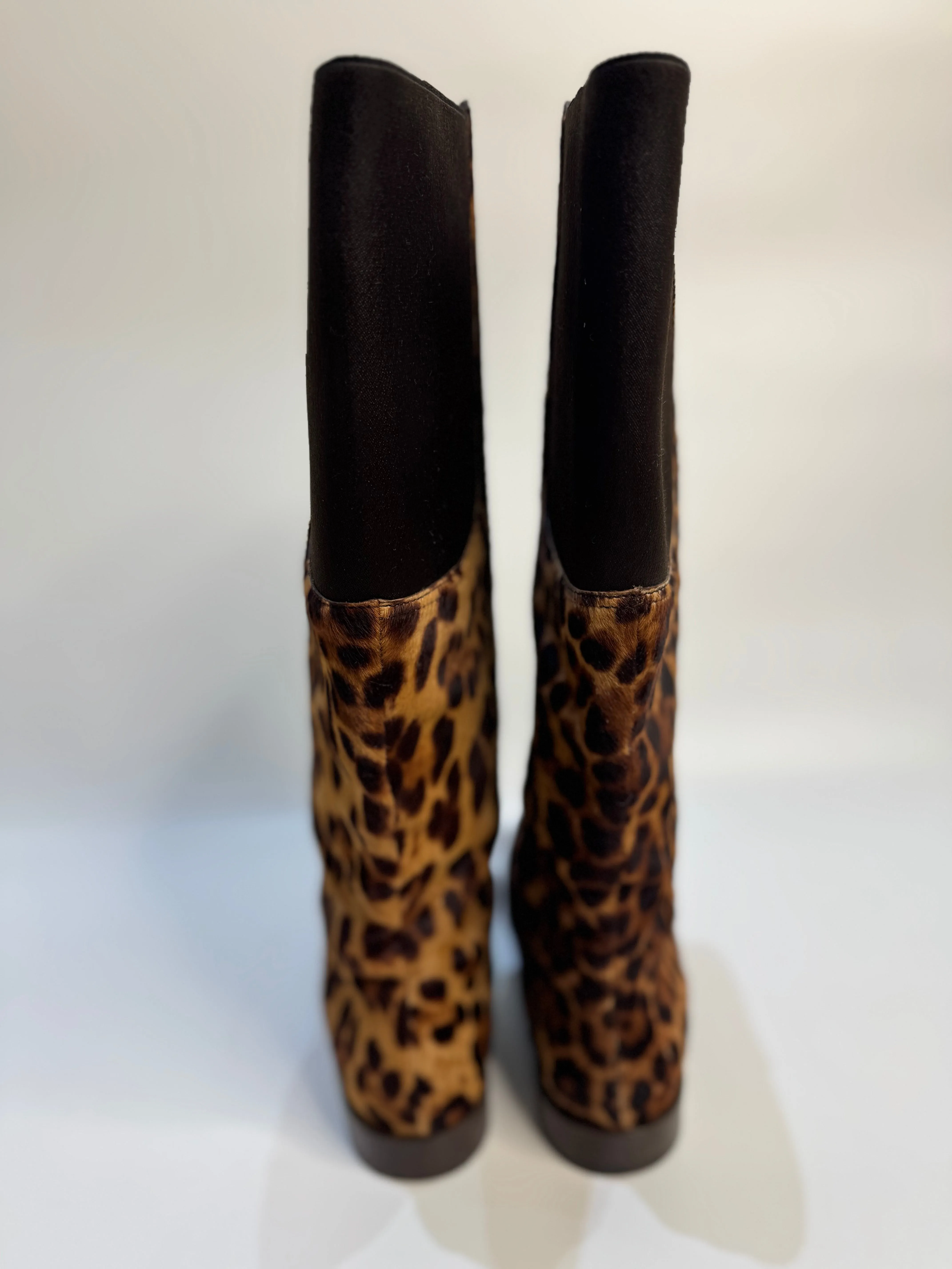 DOLCE & GABBANA Leopard Print Calf Hair Knee-High Boots (Size 38) | Made in Italy | Excellent Condition