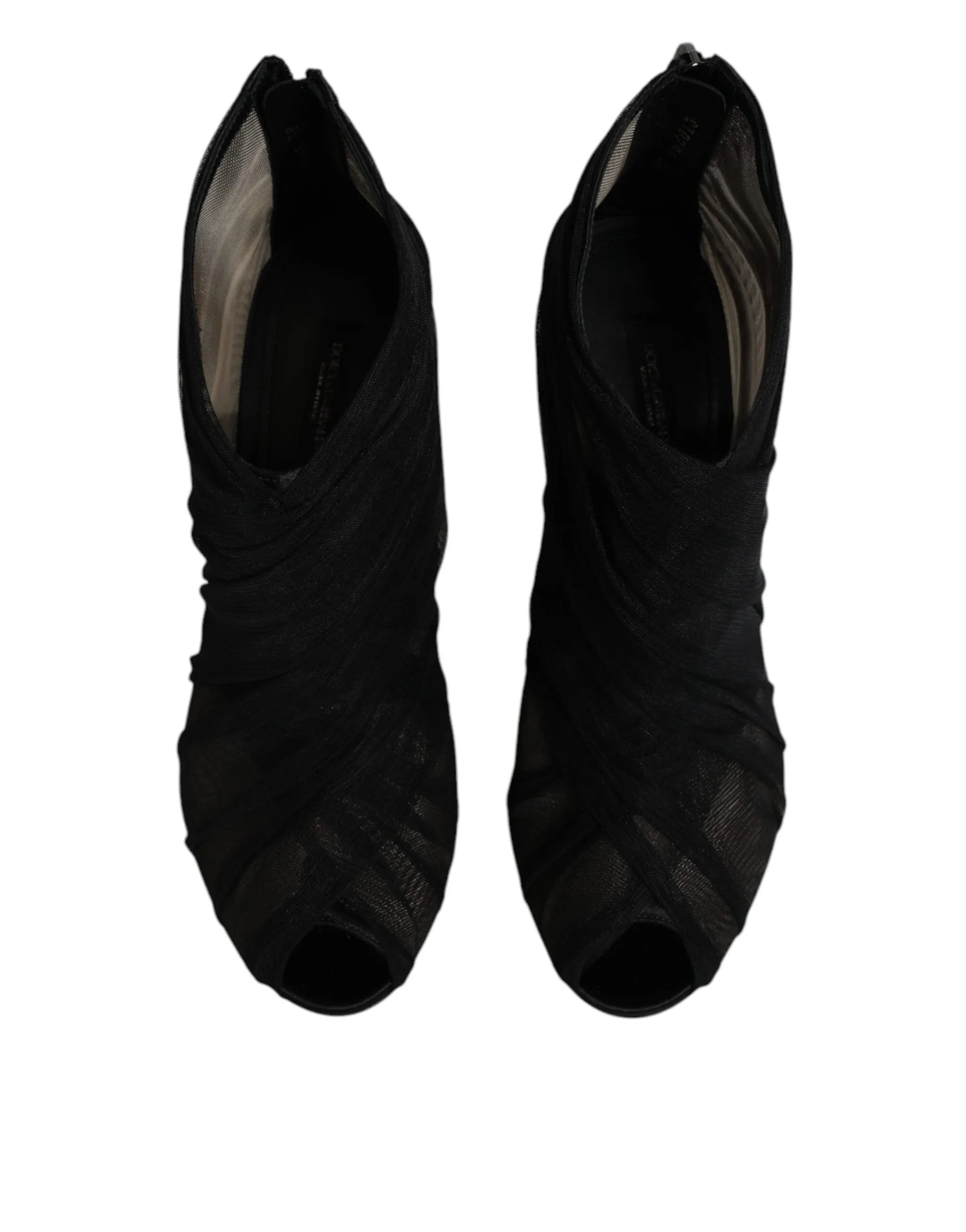 Dolce&Gabbana Women Black Ankle Boots Mesh Peep Toe Zip High Heel Booties EUR 38
