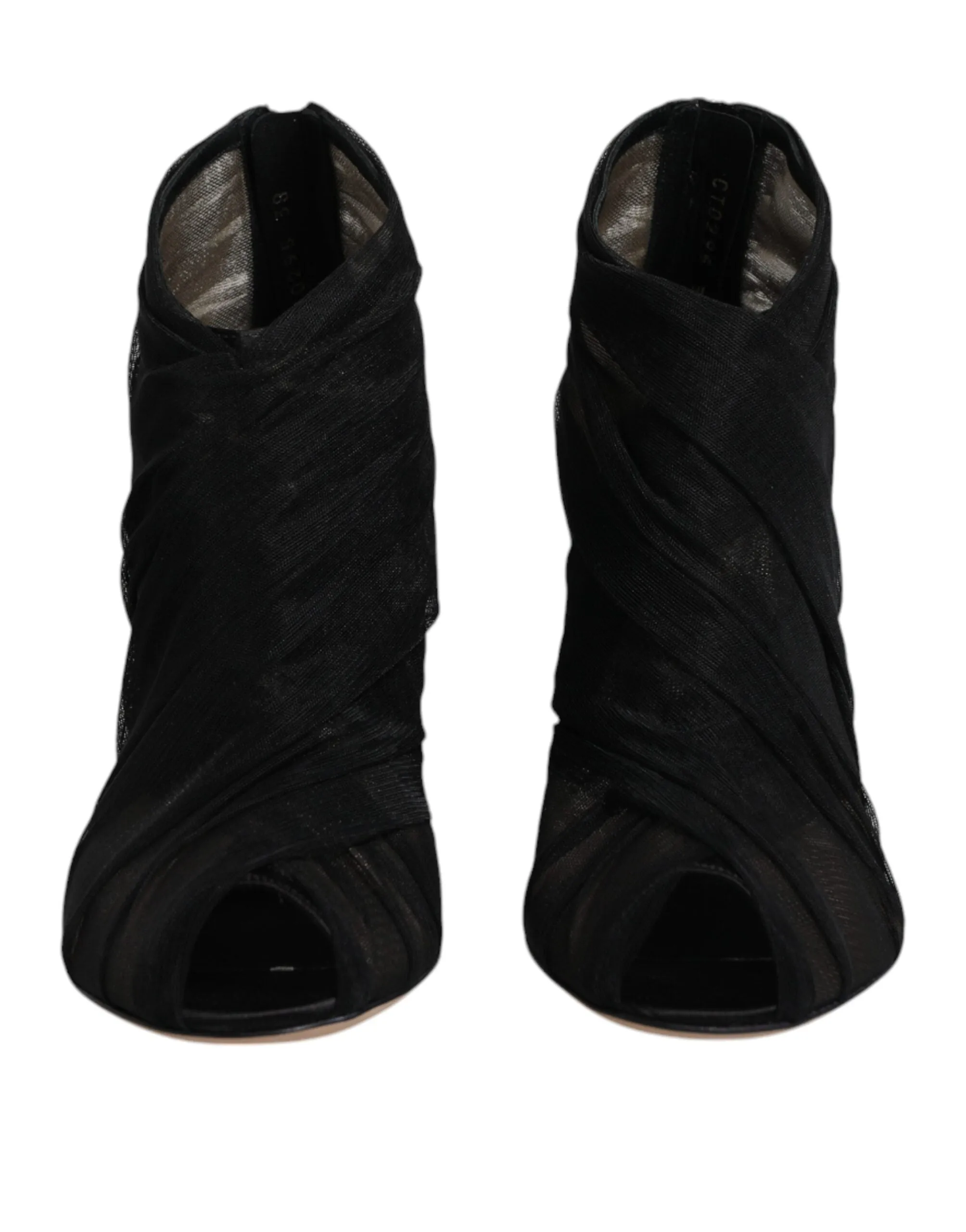 Dolce&Gabbana Women Black Ankle Boots Mesh Peep Toe Zip High Heel Booties EUR 38