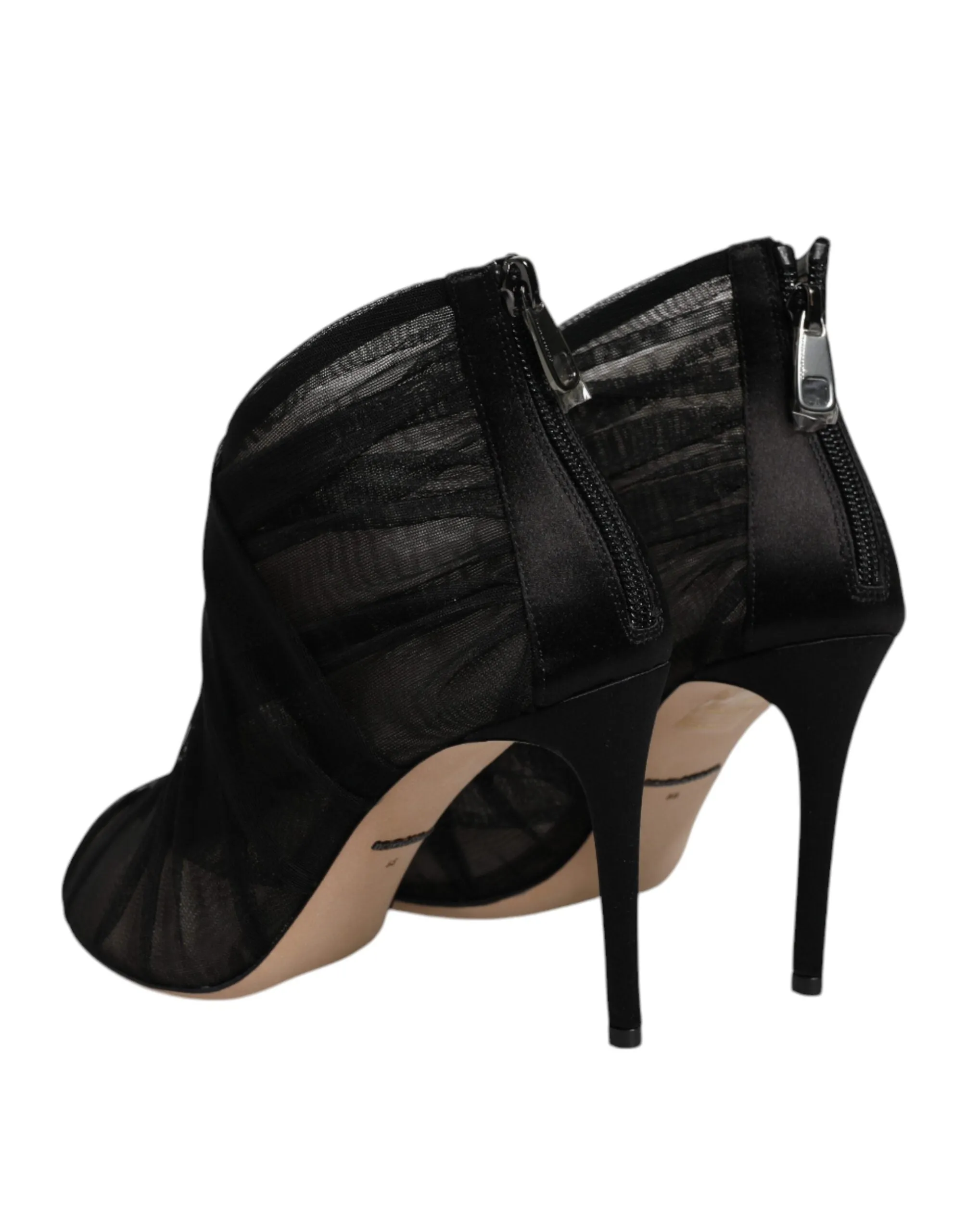 Dolce&Gabbana Women Black Ankle Boots Mesh Peep Toe Zip High Heel Booties EUR 38