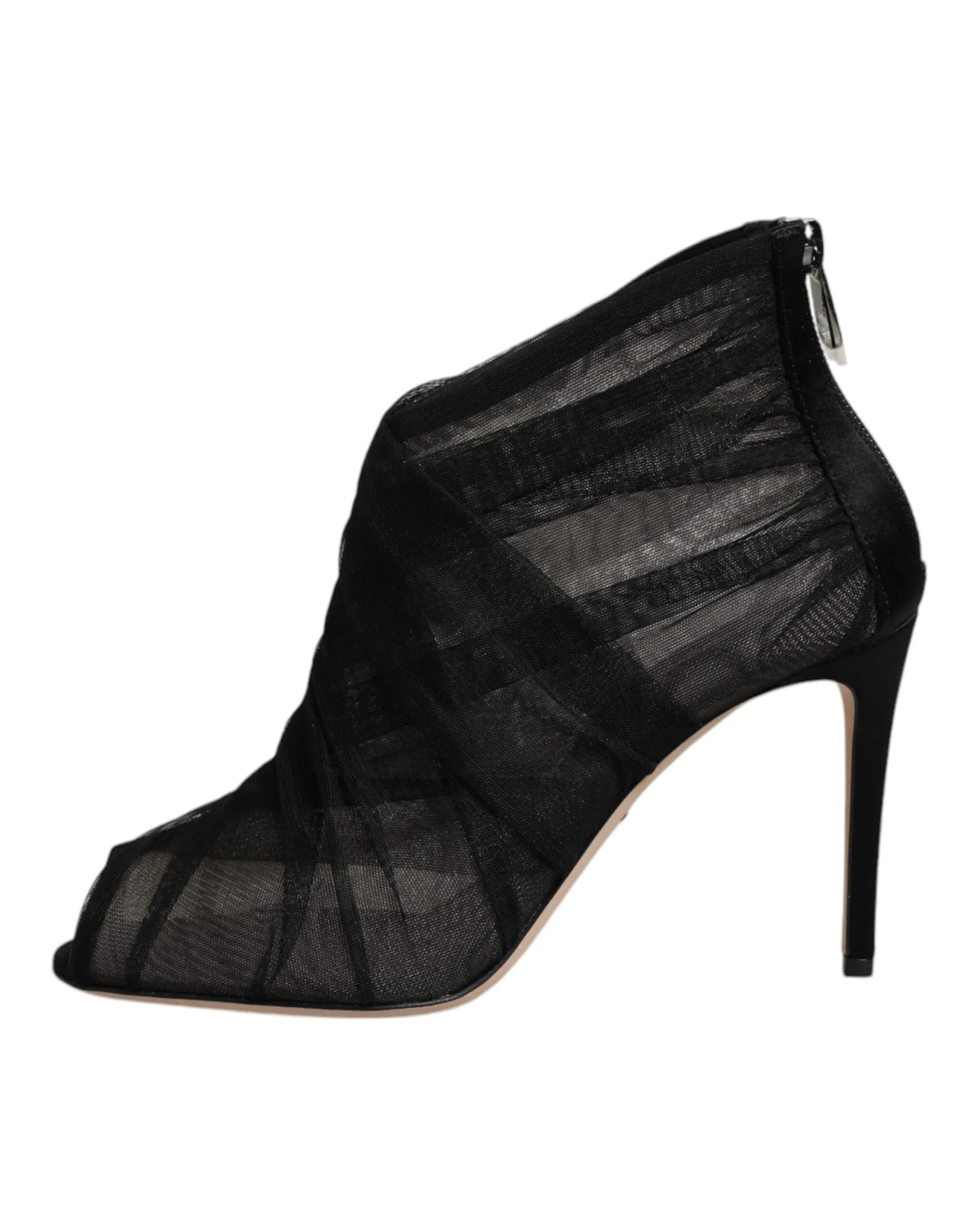Dolce&Gabbana Women Black Ankle Boots Mesh Peep Toe Zip High Heel Booties EUR 38