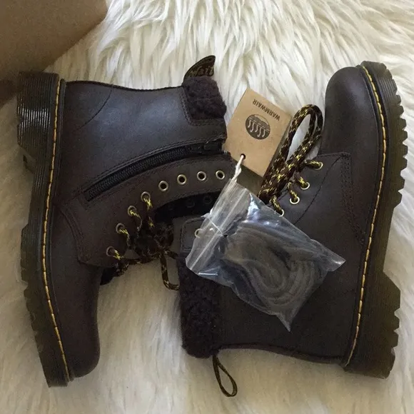 Dr Martens Junior 1460 Collar Fleece Lined Leather Ankle Boots