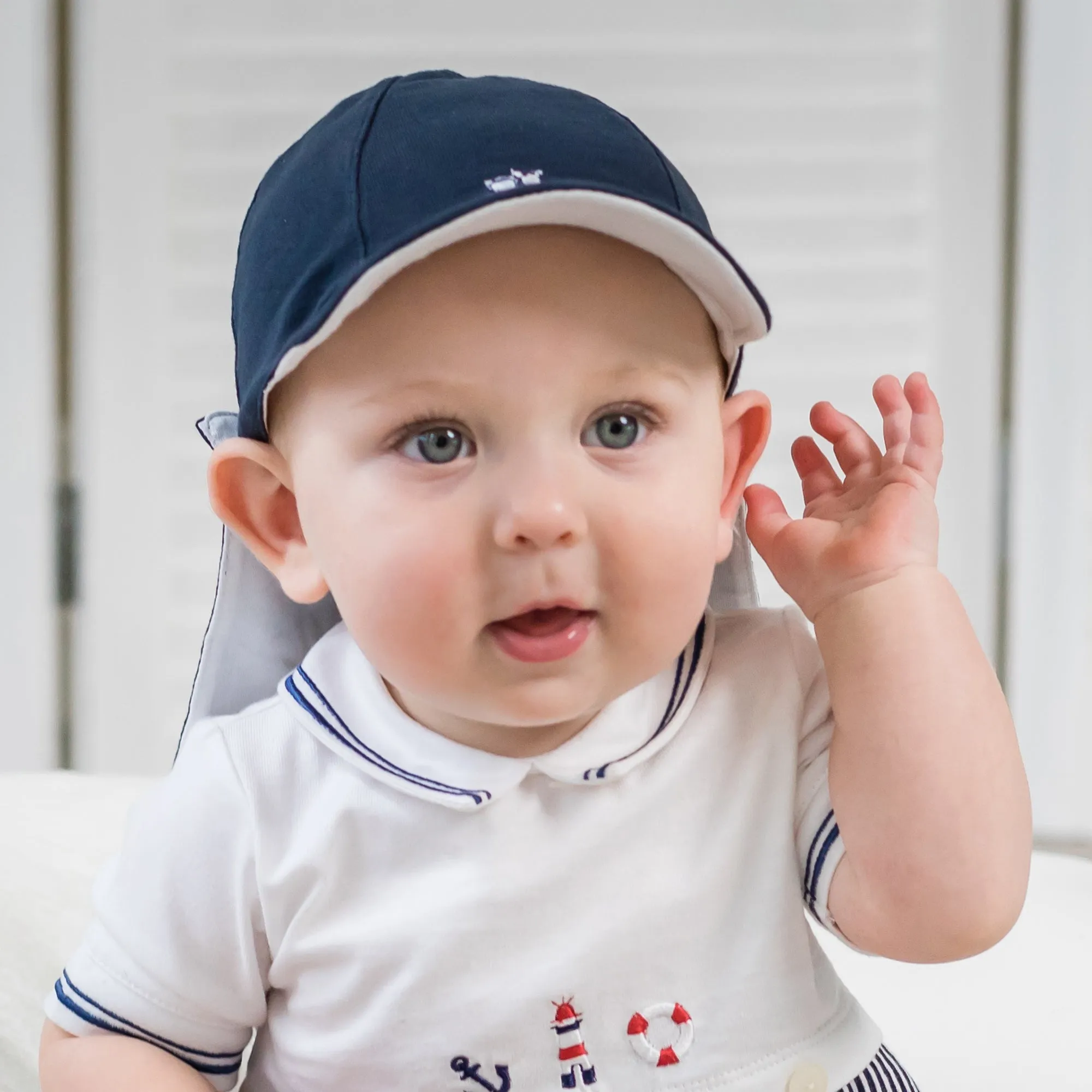 Edward Navy Baby Boys Sun Cap with Detachable Flap