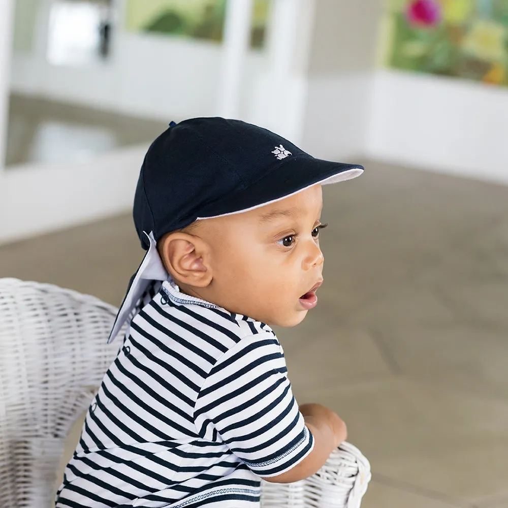 Edward Navy Baby Boys Sun Cap with Detachable Flap