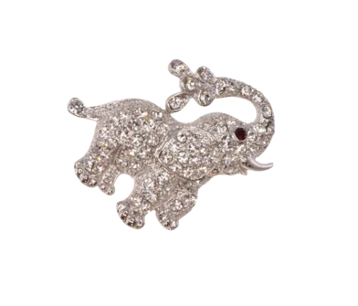 Elephant Faux Crystals Metal Brooch