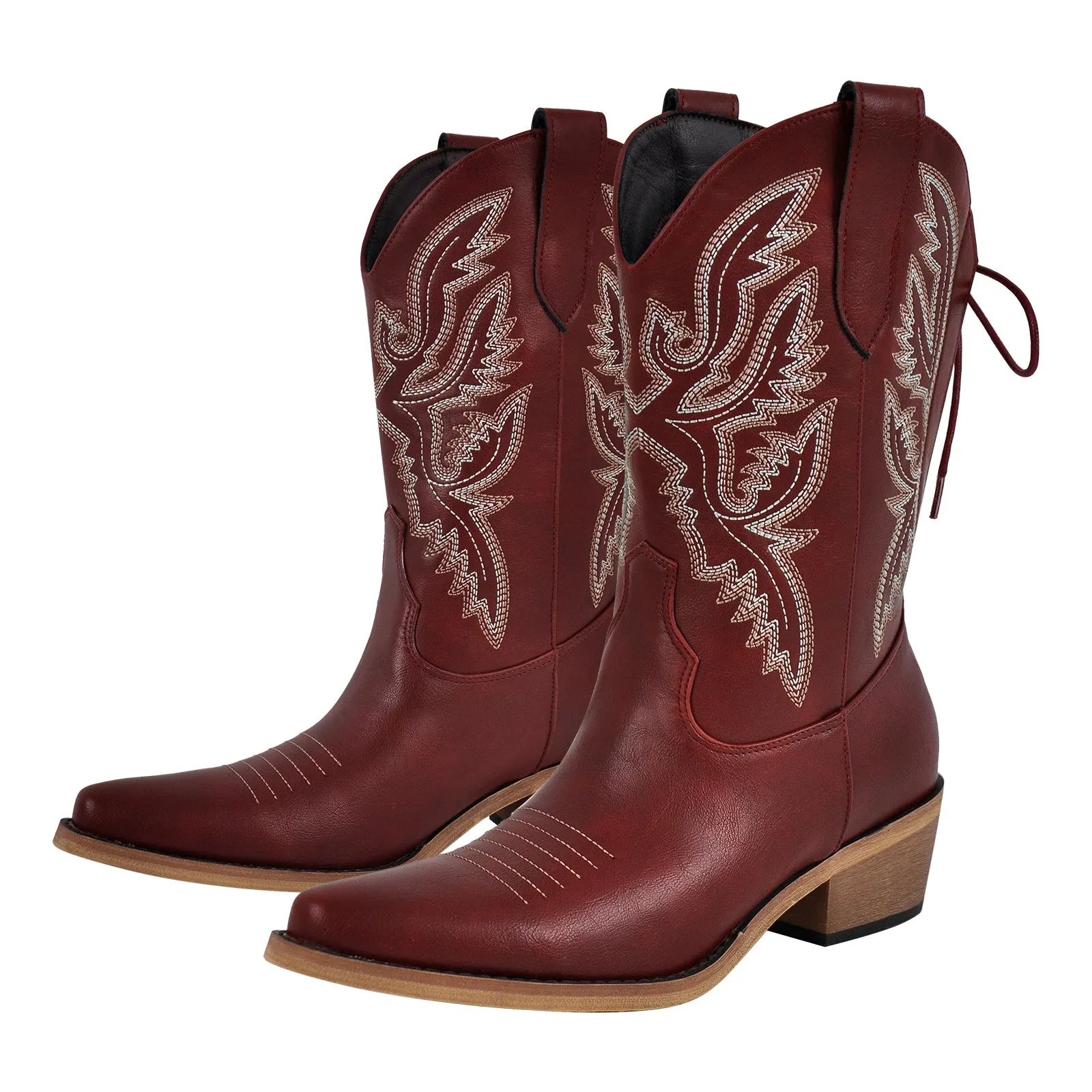 Embroidery Pointed Toe Back Lace-up Western Boots