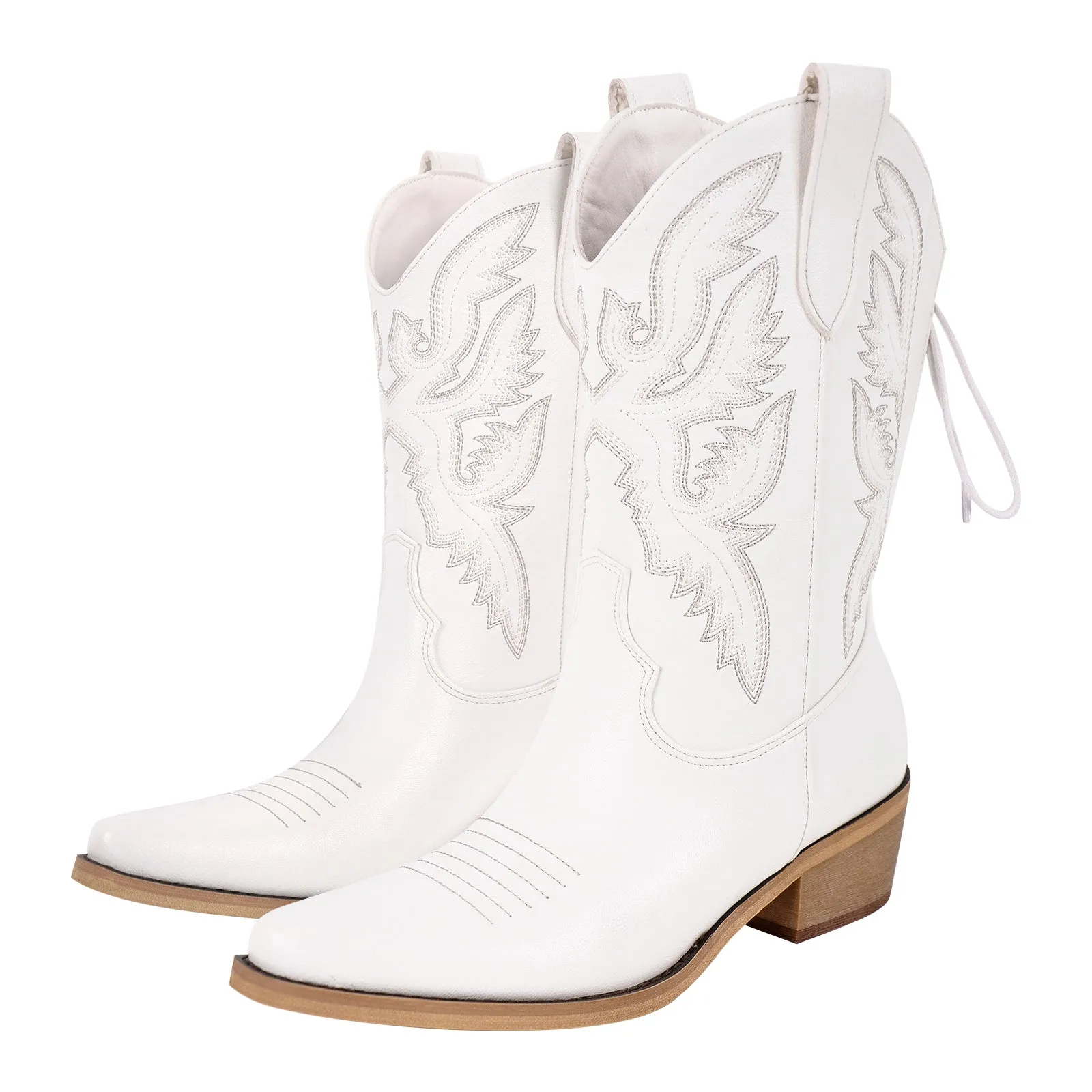 Embroidery Pointed Toe Back Lace-up Western Boots