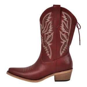Embroidery Pointed Toe Back Lace-up Western Boots