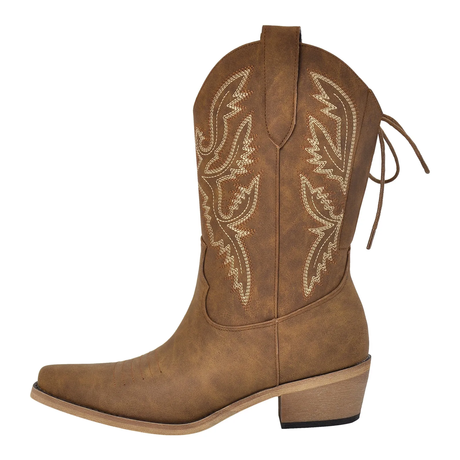 Embroidery Pointed Toe Back Lace-up Western Boots