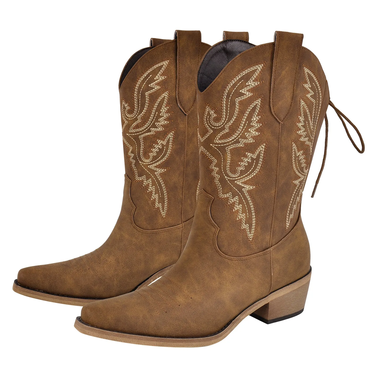 Embroidery Pointed Toe Back Lace-up Western Boots
