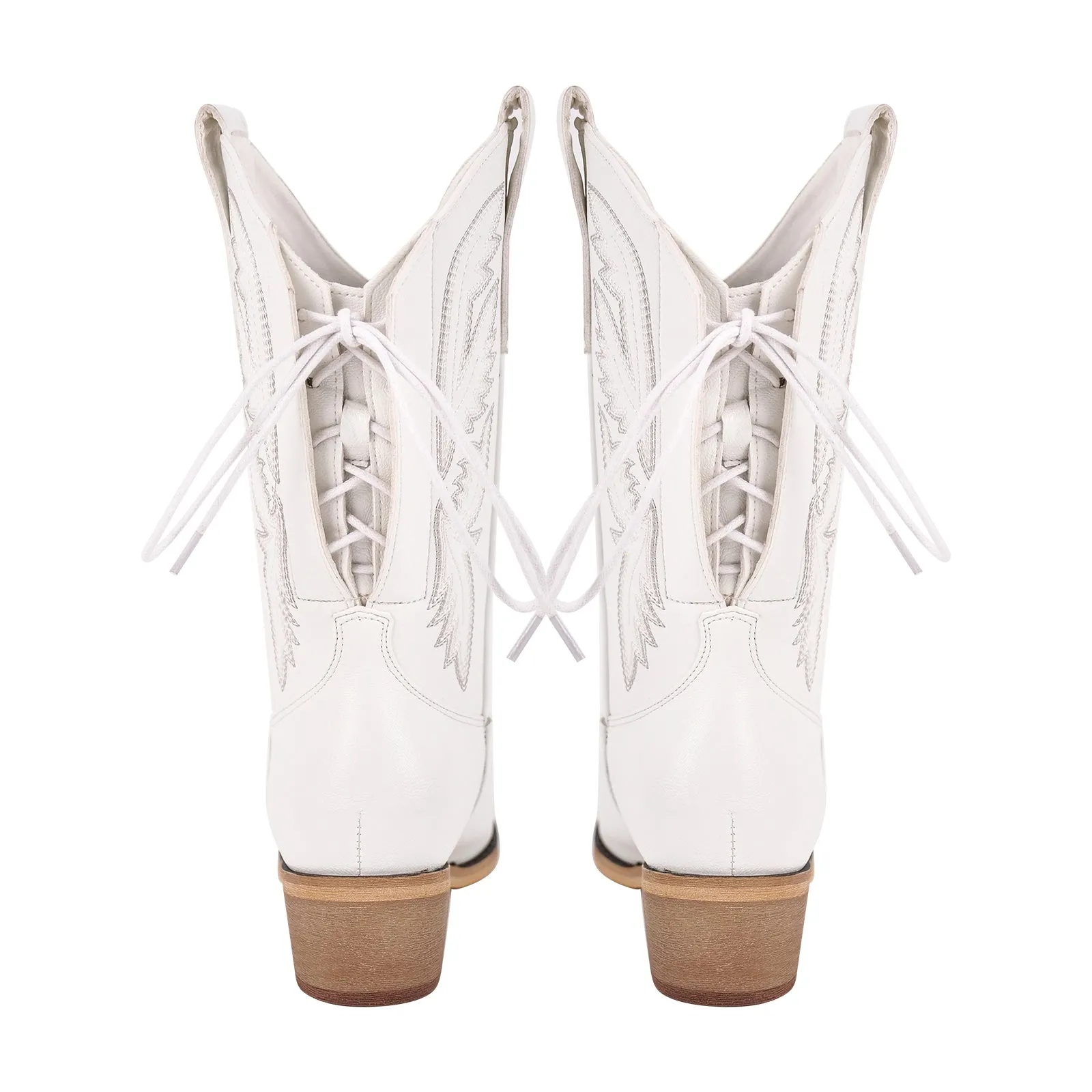 Embroidery Pointed Toe Back Lace-up Western Boots