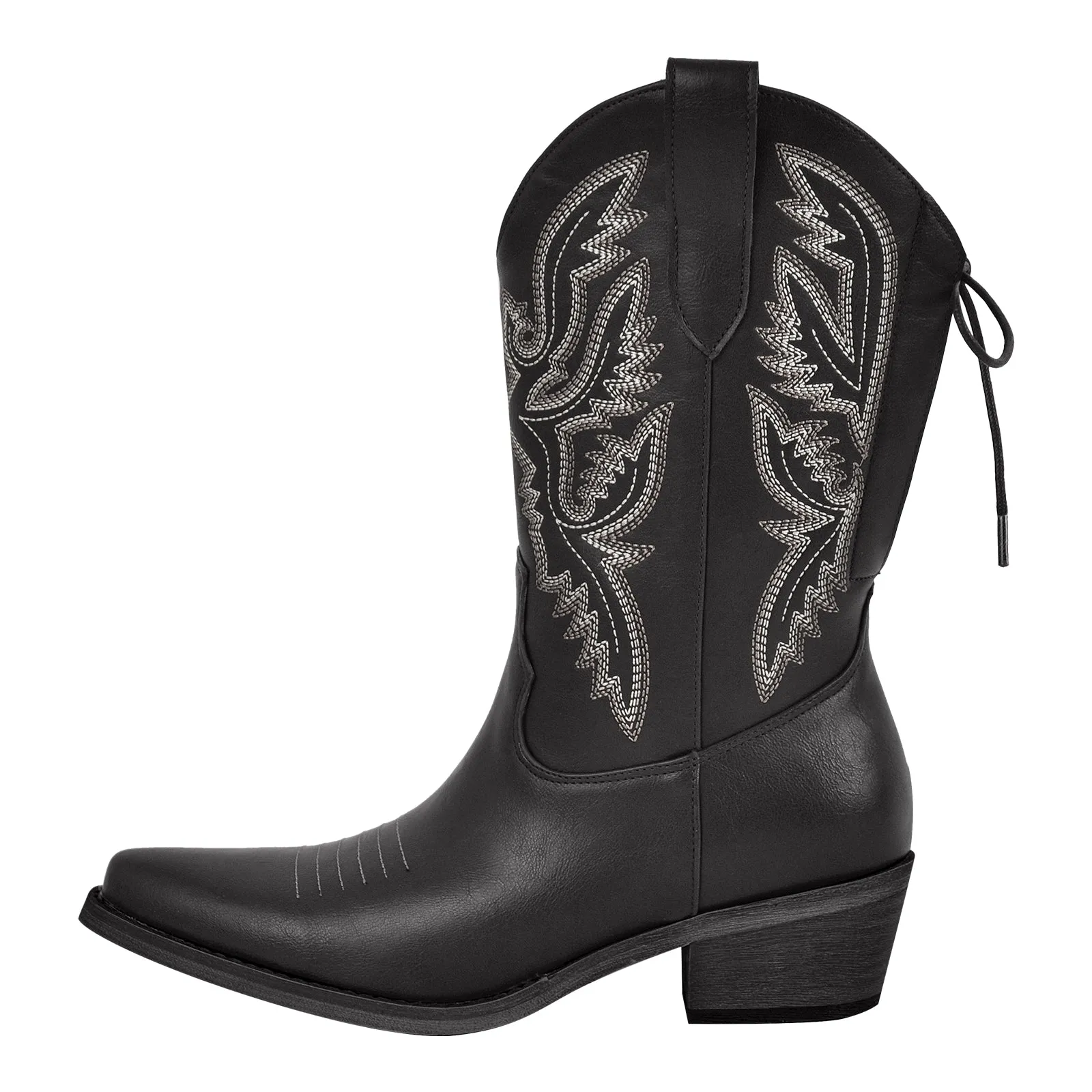 Embroidery Pointed Toe Back Lace-up Western Boots