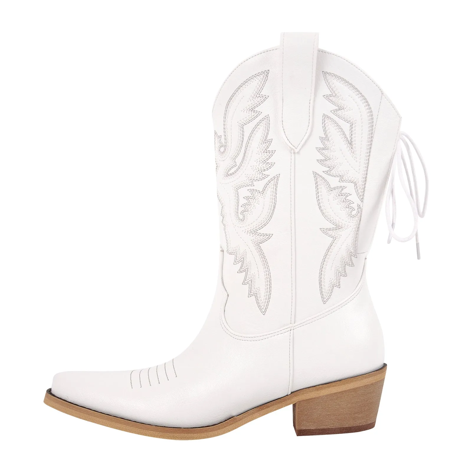 Embroidery Pointed Toe Back Lace-up Western Boots