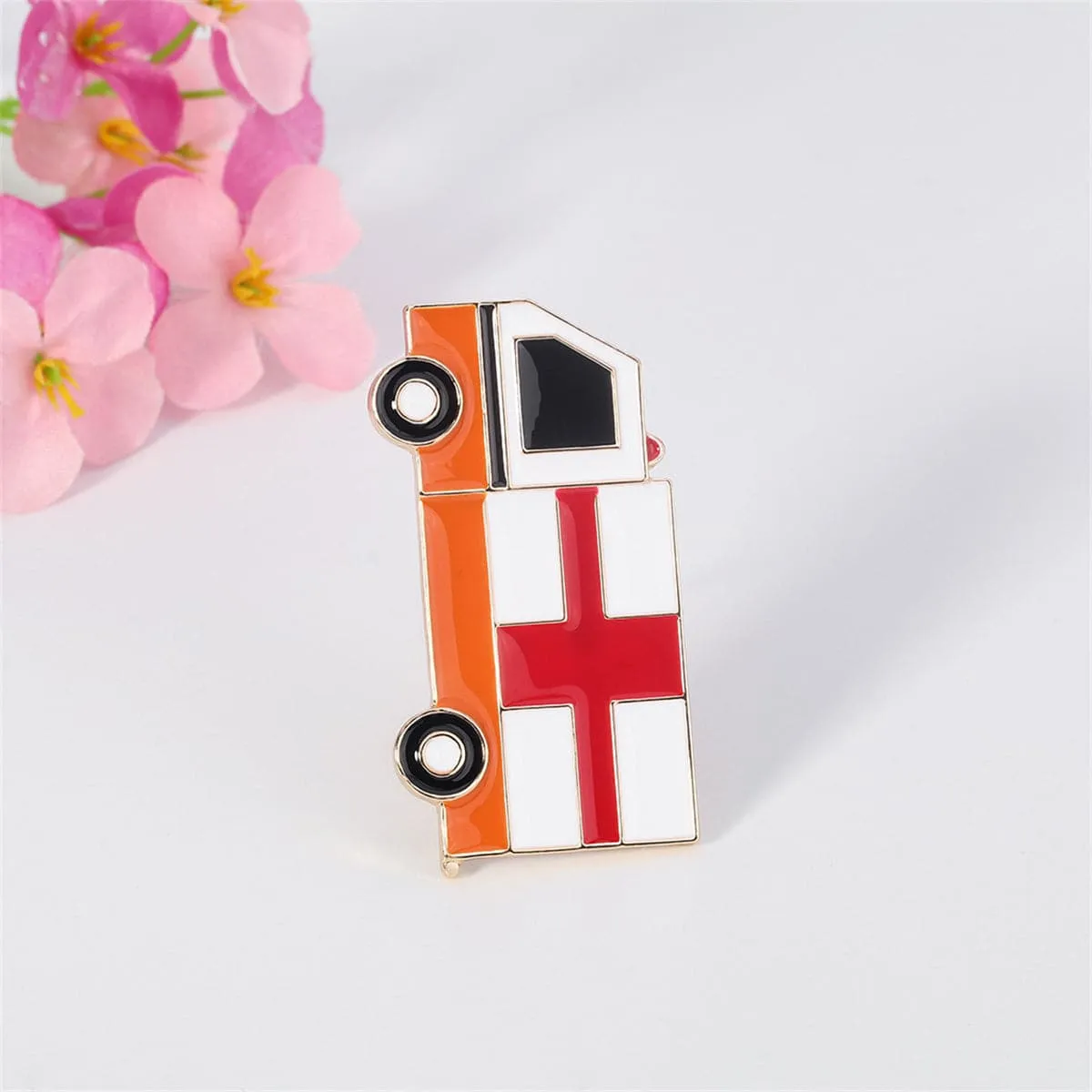 Enamel & 18K Gold-Plated Ambulance Brooch