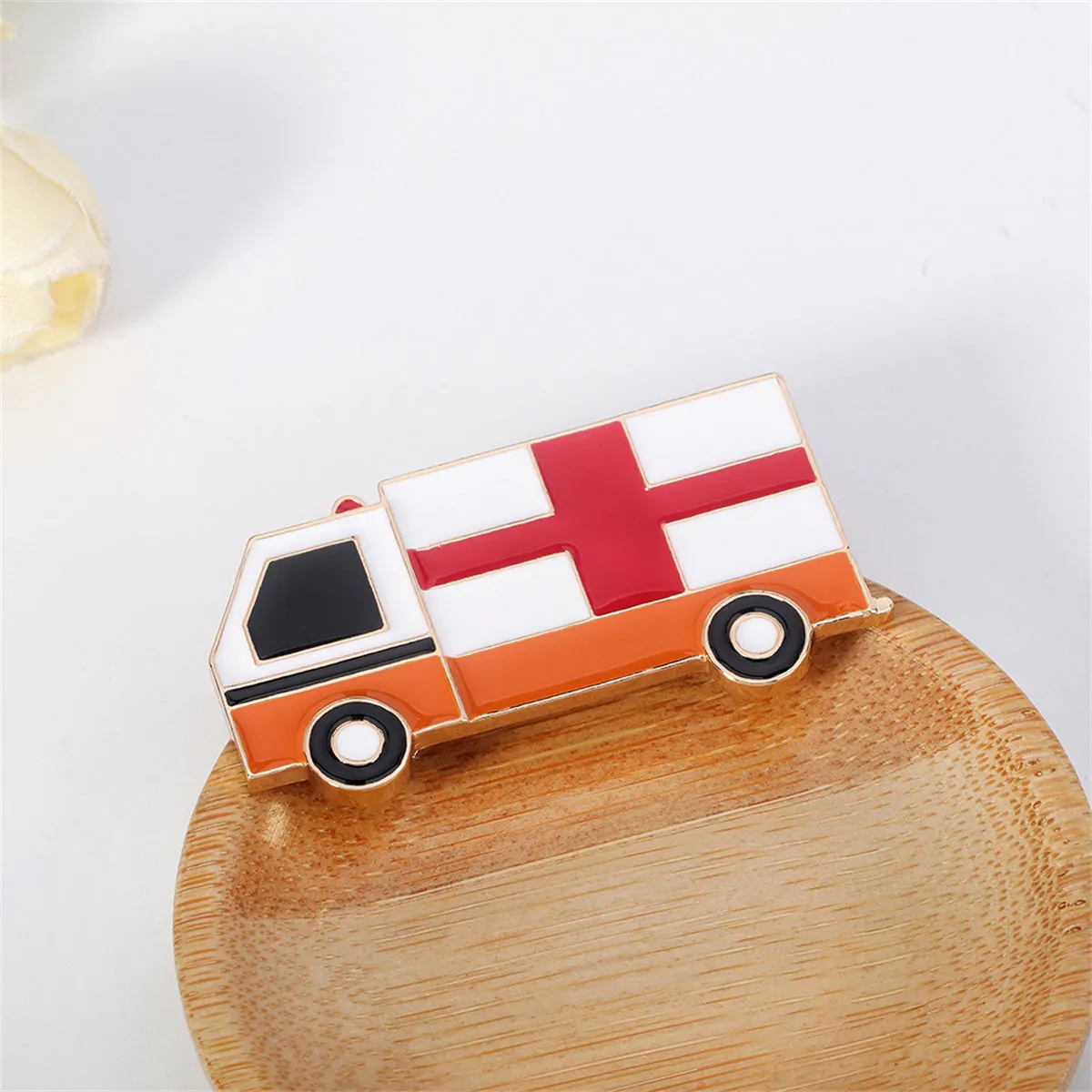 Enamel & 18K Gold-Plated Ambulance Brooch