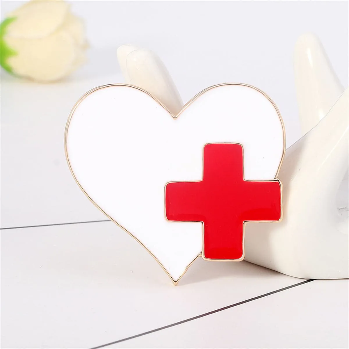 Enamel & 18K Gold-Plated Heart Brooch