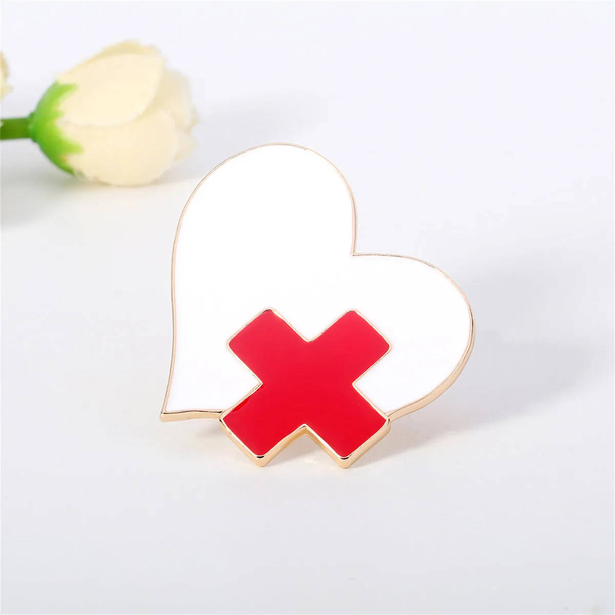 Enamel & 18K Gold-Plated Heart Brooch