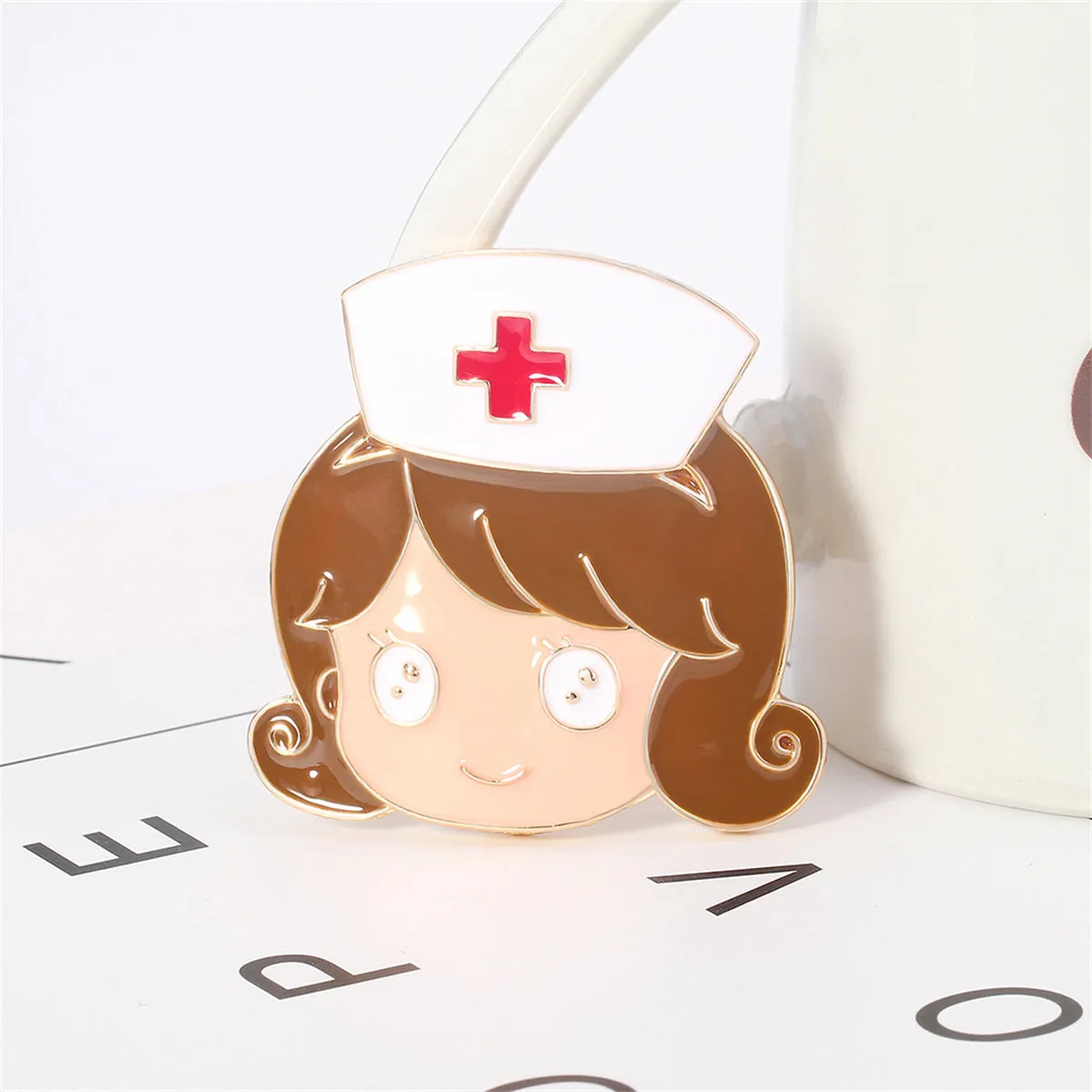 Enamel & 18K Gold-Plated Nurse Brooch
