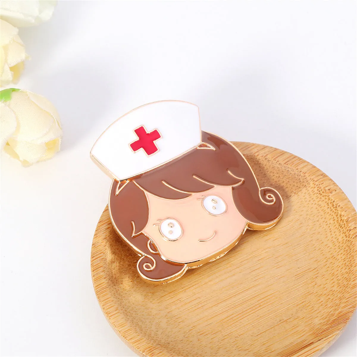 Enamel & 18K Gold-Plated Nurse Brooch