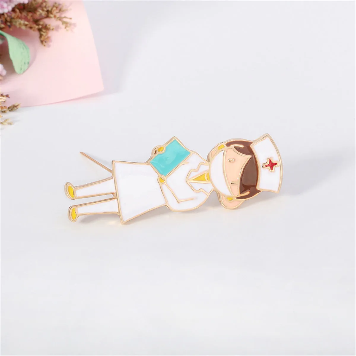 Enamel & 18K Gold-Plated Nurse On-Duty Brooch