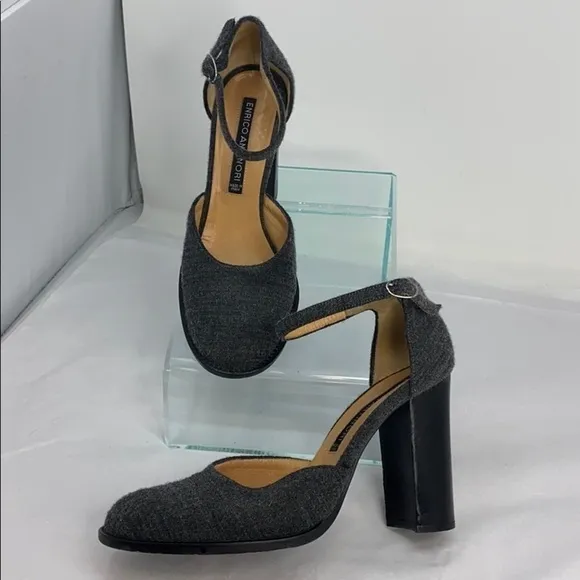 Enrico Antinori Sz 38 Gray Wool and Leather Pumps