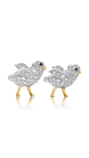 Estate Animated Chicks Diamond Brooch Pair