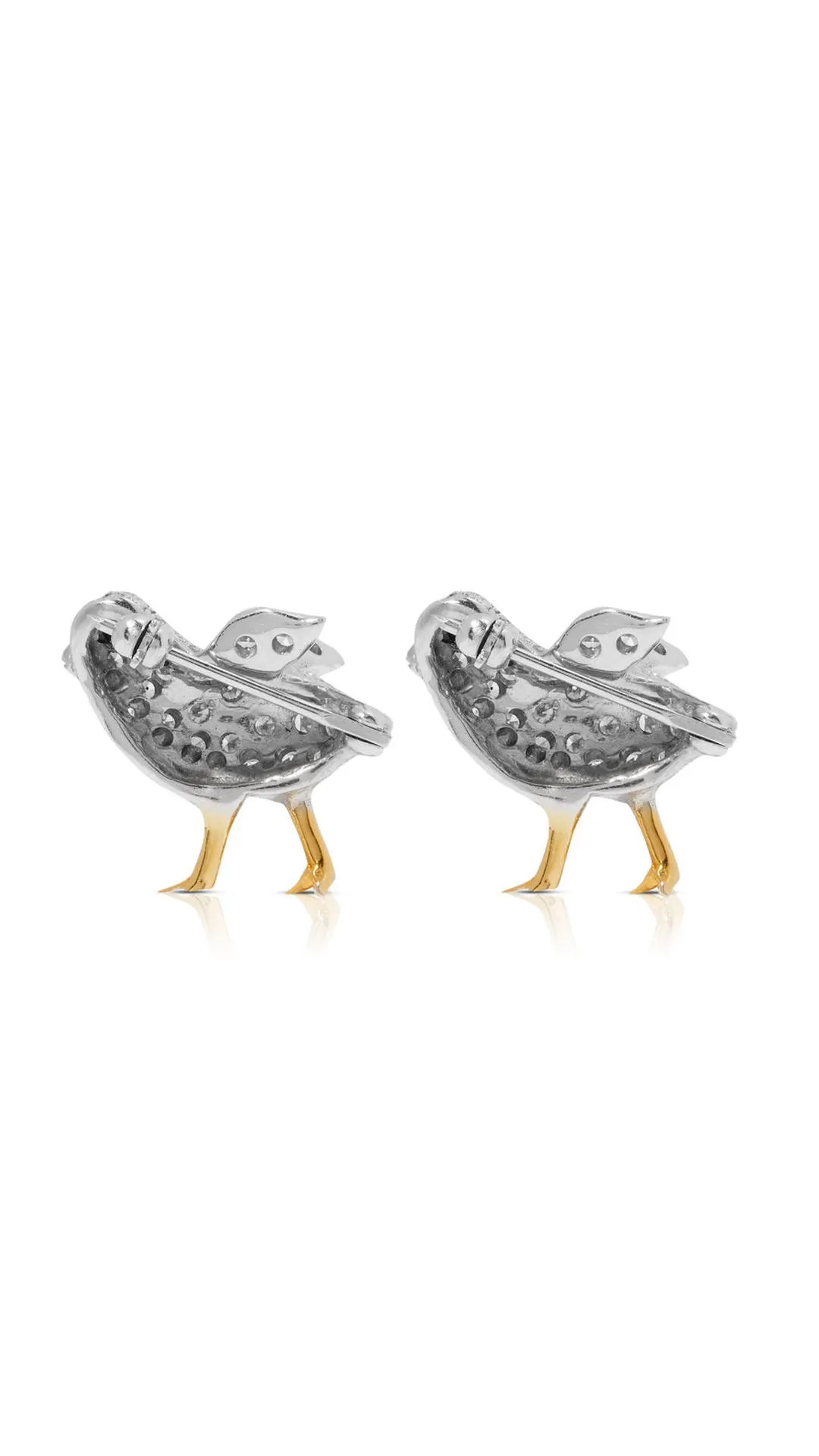Estate Animated Chicks Diamond Brooch Pair