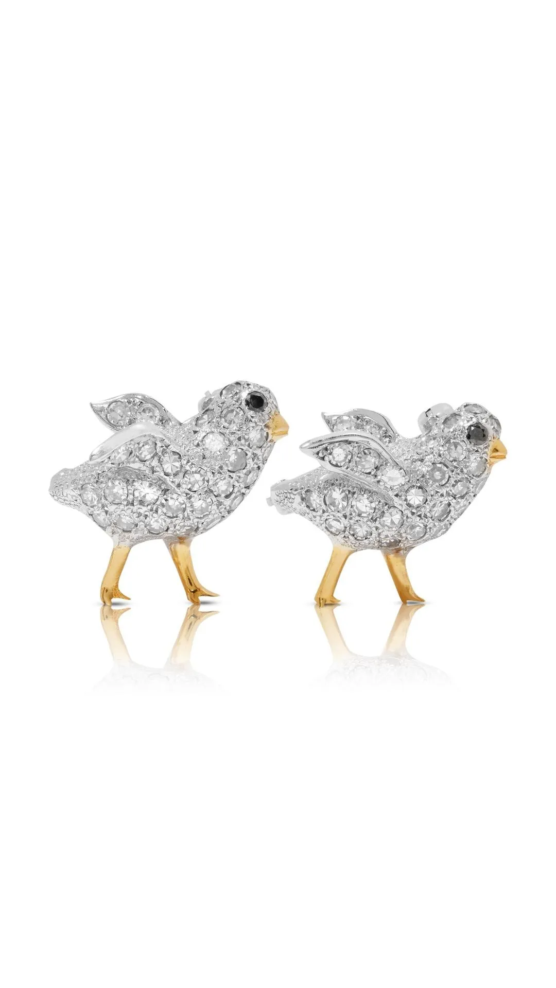 Estate Animated Chicks Diamond Brooch Pair