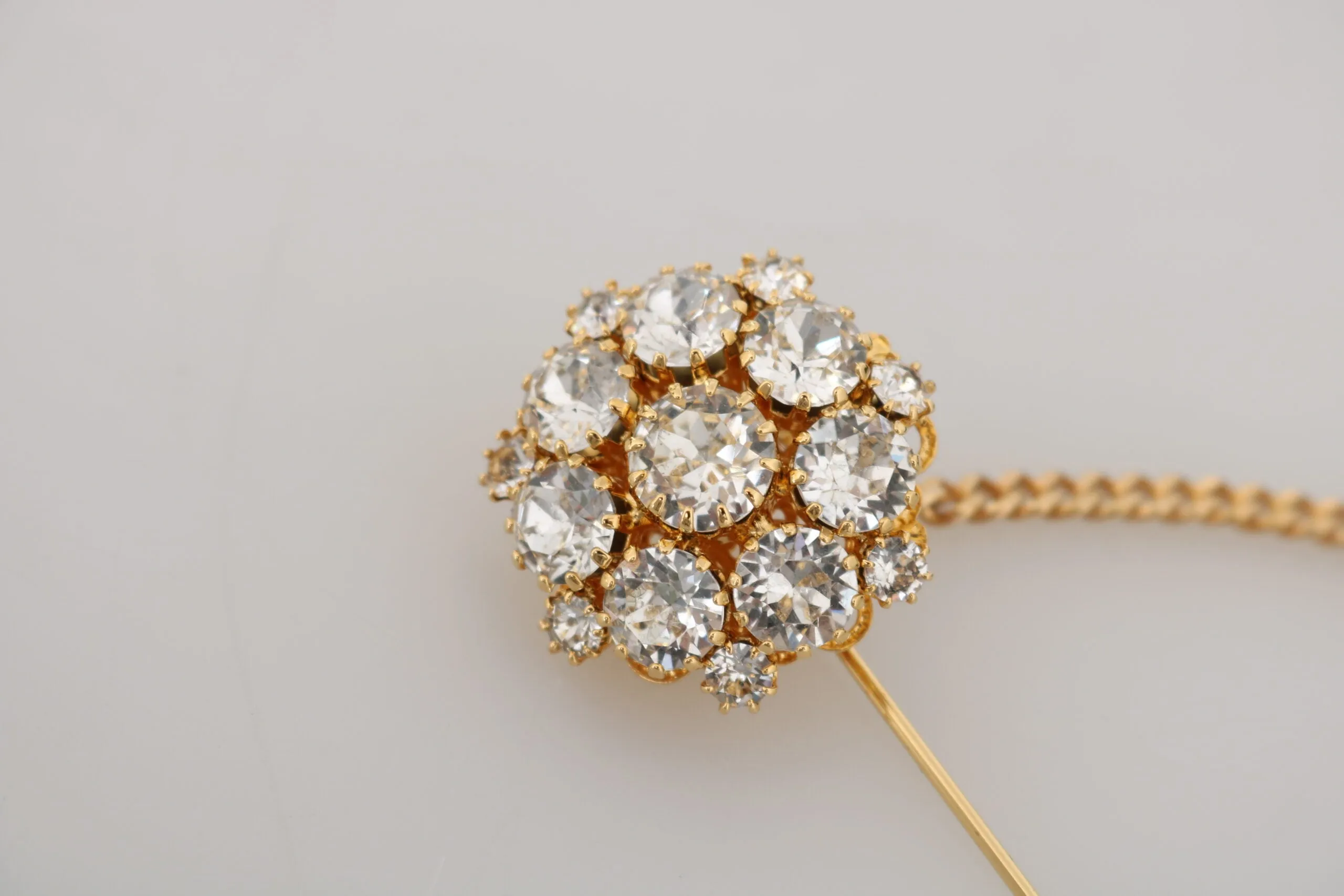 Exquisite Crystal-Embellished Gold Brooch