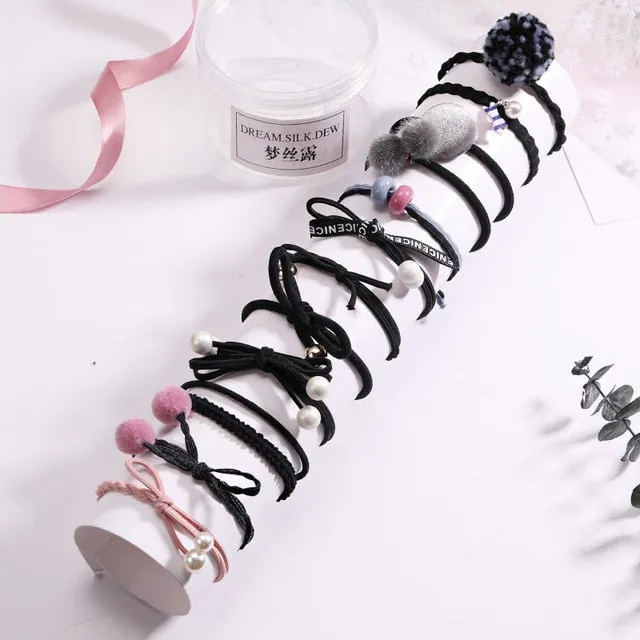 Fashion 8/12/15pcs Women Elegant Elastic Hair Bands Ponytail Holder Rubber Bands Girls Cute Scrunchie Headbands Hair Accessories