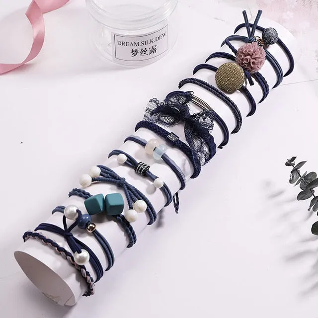 Fashion 8/12/15pcs Women Elegant Elastic Hair Bands Ponytail Holder Rubber Bands Girls Cute Scrunchie Headbands Hair Accessories