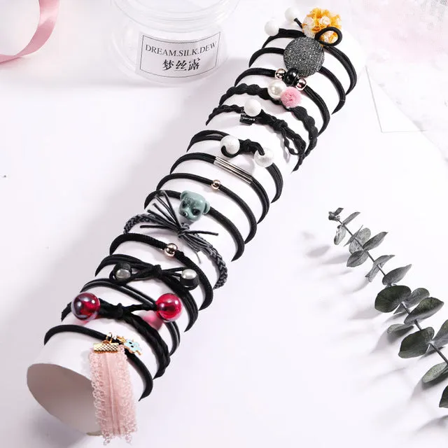 Fashion 8/12/15pcs Women Elegant Elastic Hair Bands Ponytail Holder Rubber Bands Girls Cute Scrunchie Headbands Hair Accessories