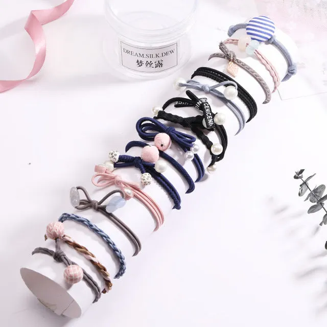 Fashion 8/12/15pcs Women Elegant Elastic Hair Bands Ponytail Holder Rubber Bands Girls Cute Scrunchie Headbands Hair Accessories