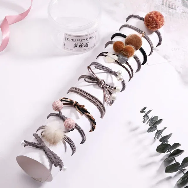 Fashion 8/12/15pcs Women Elegant Elastic Hair Bands Ponytail Holder Rubber Bands Girls Cute Scrunchie Headbands Hair Accessories