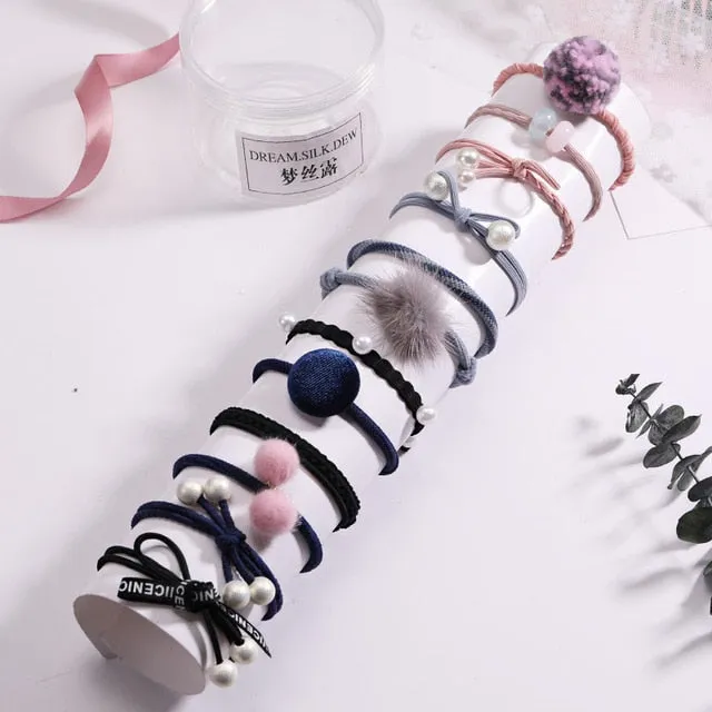 Fashion 8/12/15pcs Women Elegant Elastic Hair Bands Ponytail Holder Rubber Bands Girls Cute Scrunchie Headbands Hair Accessories