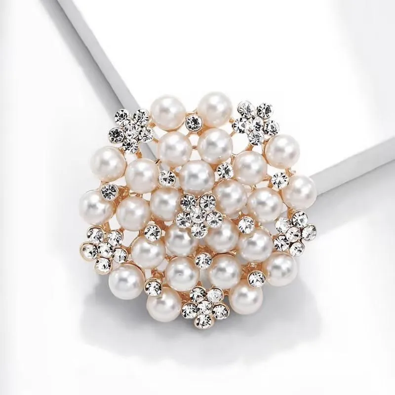 Fashion Women Crystal Simulated Pearl Brooch Pin Wedding Party Jewelry Decor