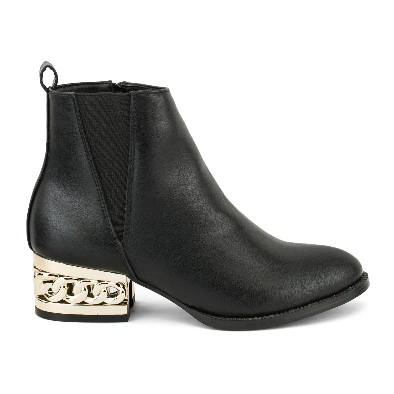 Faux Suede Chain Detail Flat Ankle Boots