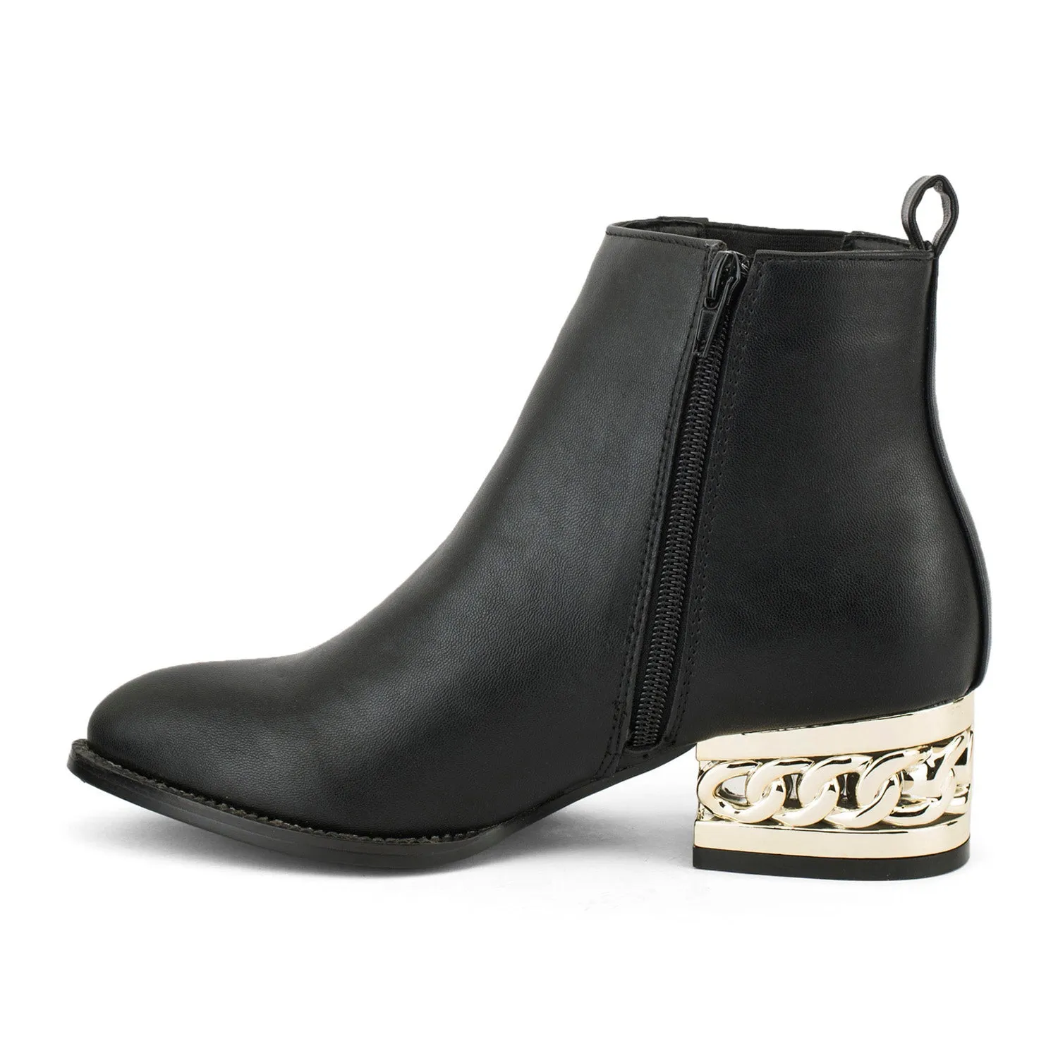 Faux Suede Chain Detail Flat Ankle Boots