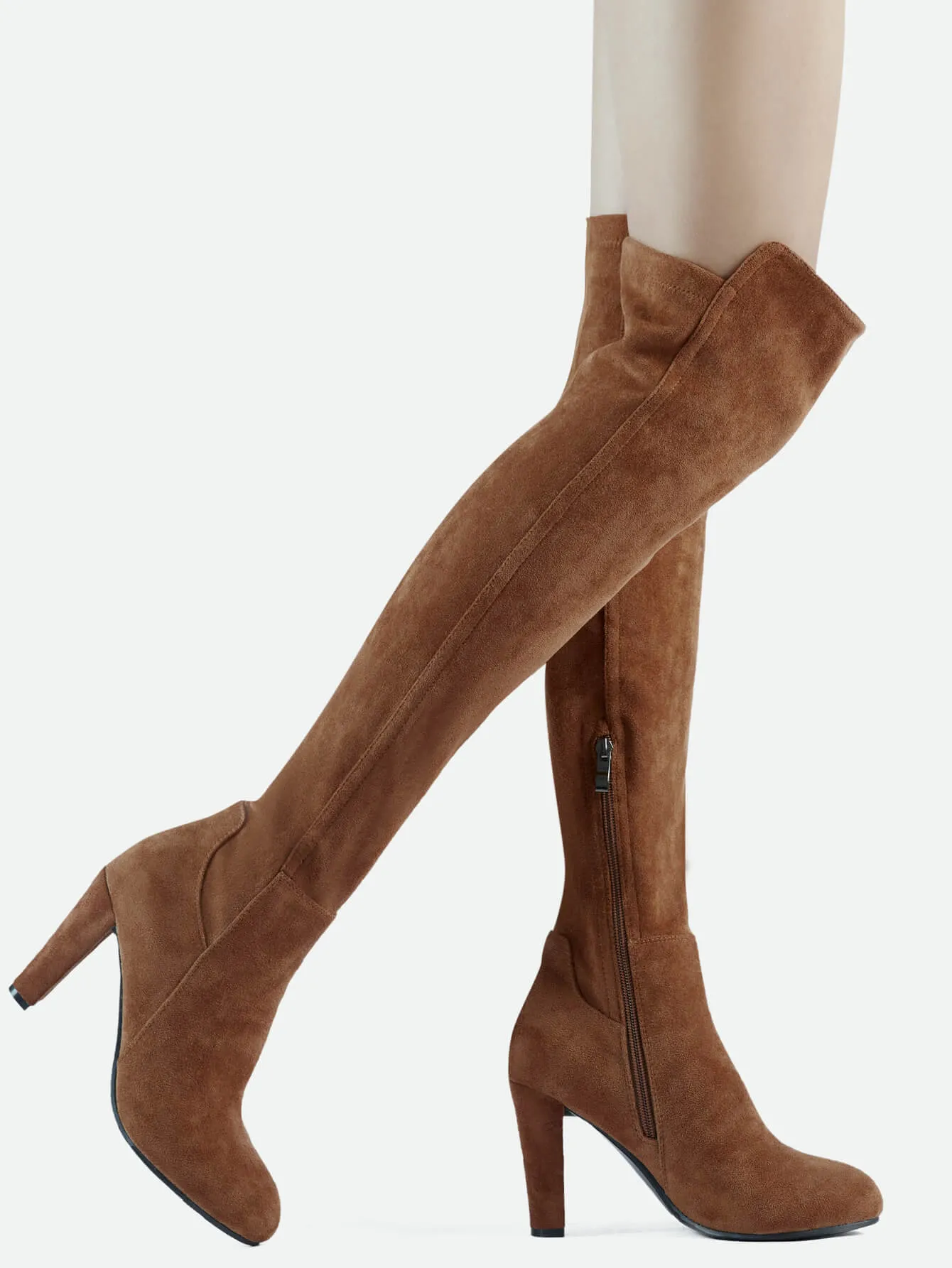 Faux Suede Chunky Heel Boots
