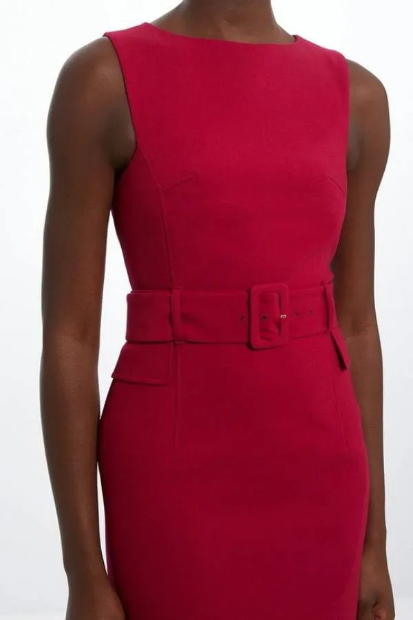 Feel Formal Belted Tailored Stretch Pencil Midi Dress