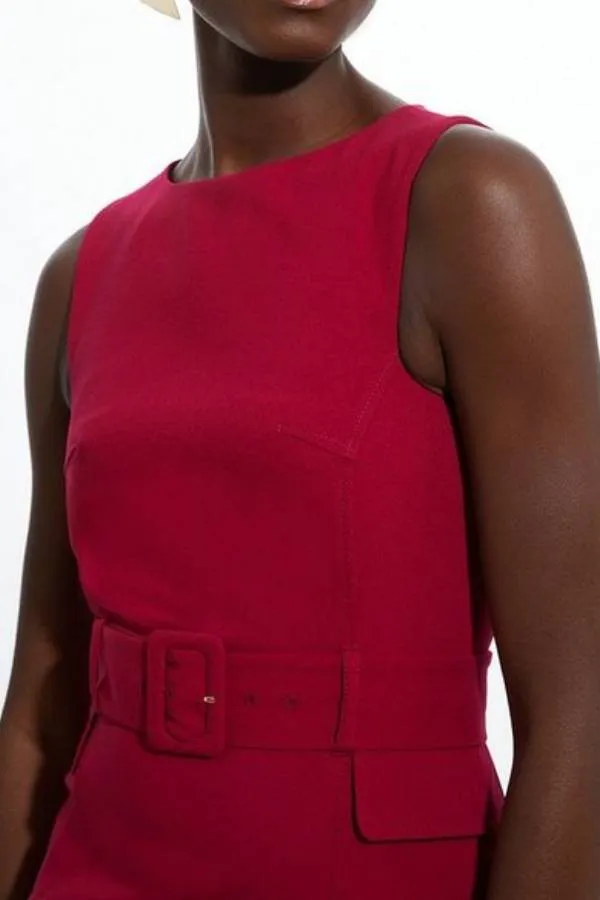 Feel Formal Belted Tailored Stretch Pencil Midi Dress
