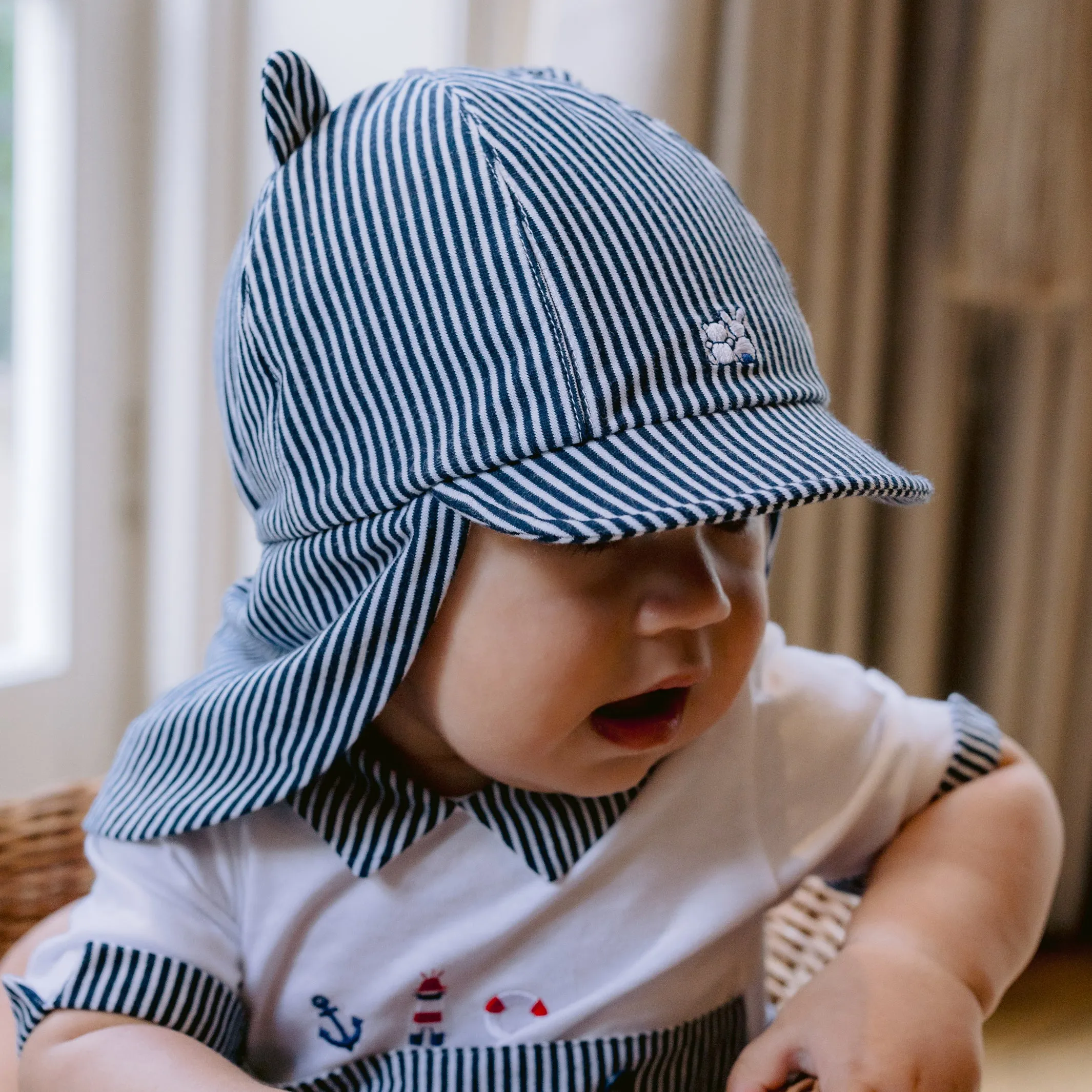 Finn Navy Striped Sun Cap With Ears