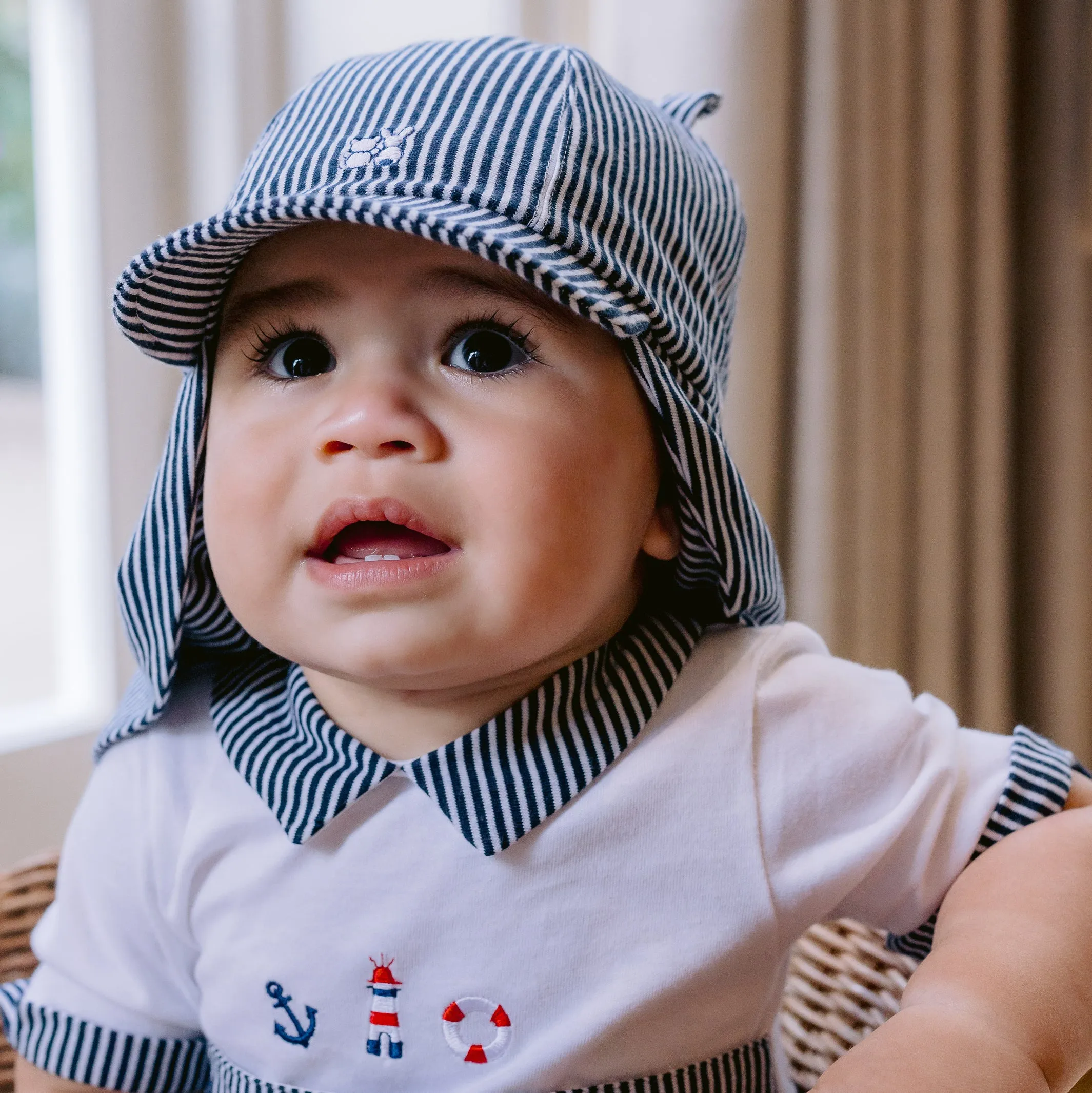 Finn Navy Striped Sun Cap With Ears